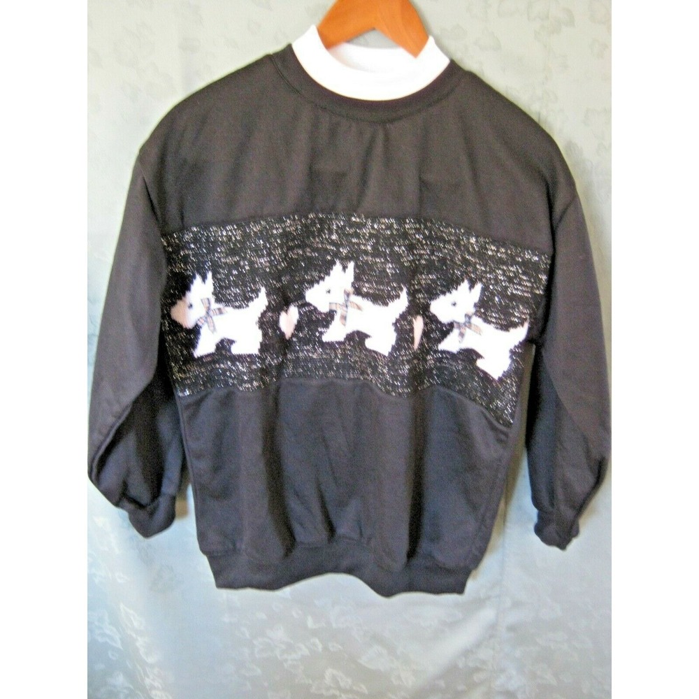 Vtg 80s Stepping Stones Sweatshirt Size Small Scottie Dogs & Bows Knit Inset NWT